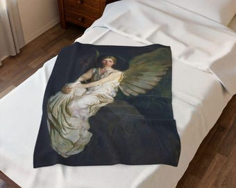 Winged Figure on a Rock Velveteen Plush Blanket, Abbott Handerson Thayer, Angel, American Fine Art, Painting, Christian, Catholic Gift