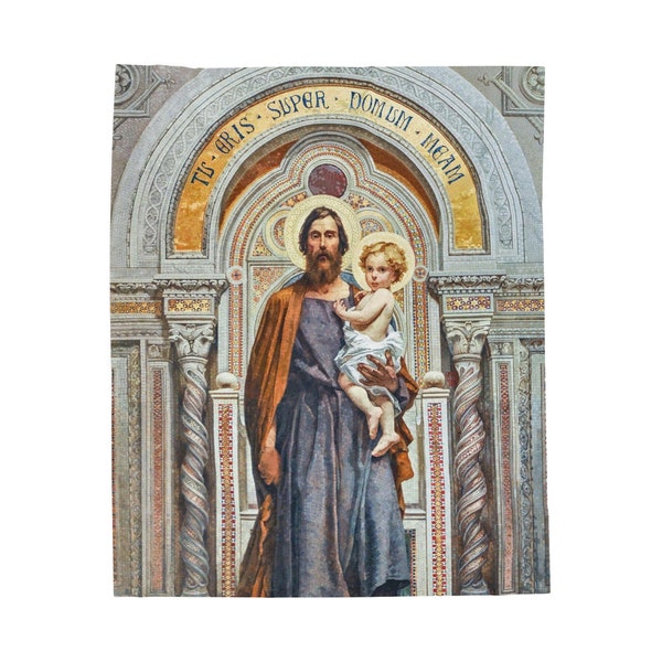 Saint Joseph Protector of the Church - Velveteen Plush Blanket - Francesco Grandi, Traditional, Jesus, Saint, Mosaic, Traditional, Art