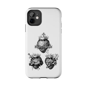 Heilig Hart van Jezus, Onbevlekt Hart van Maria en kuis hart van St. Joseph Witte stoere telefoonhoesjes, case-mate, katholiek geschenk, zeer fijne tekeningen