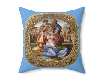 Michelangelo Holy Family - Spun Polyester Square Pillow - Traditional, Catholic Gift, Jesus, Mary, Saint Joseph, Italian Renaissance Art