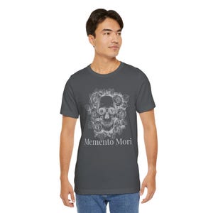 Skull and Roses T-Shirt, Memento Mori Gothic Floral Tee, Catholic Christian Gift, Unisex Bella Canvas Jersey Short Sleeve image 13