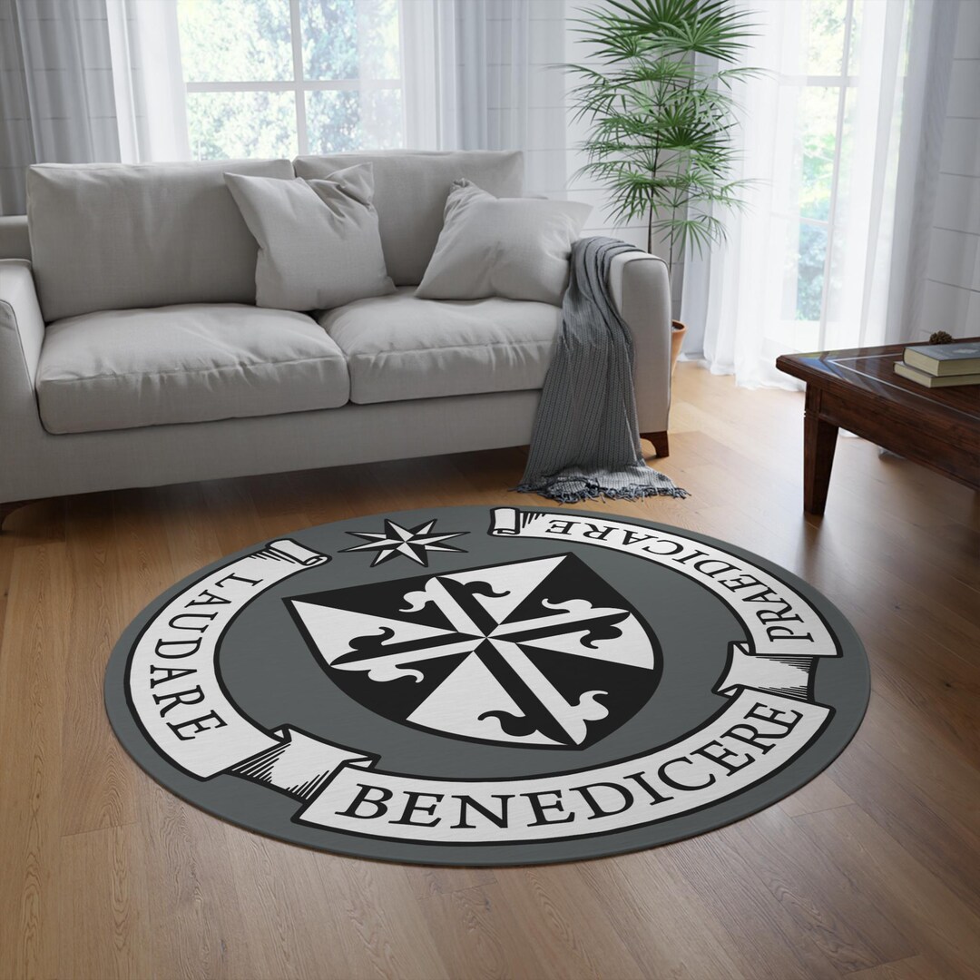 Dominican Rugs Dominican Order Logo Grey Round Rug, Cozy, Catholic Gift, Round Floor ...