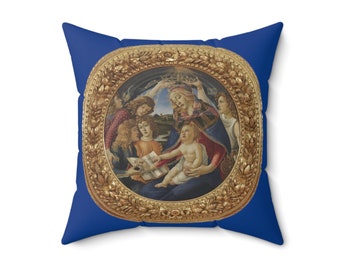 Madonna of the Magnificat - Spun Polyester Square Pillow, Sandro Botticelli, Catholic, Jesus, Renaissance, Virgin and Child and angels