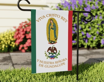 Viva Cristo Rey Garden & House Flag, Mexico Cristero History, Guadalupe Madonna, Catholic Gift, Christian Decor