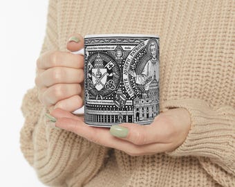 St. Joseph Patron of the Church Mug, Latin Ora Pro Nobis, Catholic Christian Gift, Vintage-Style Line Drawing, 11oz 15oz
