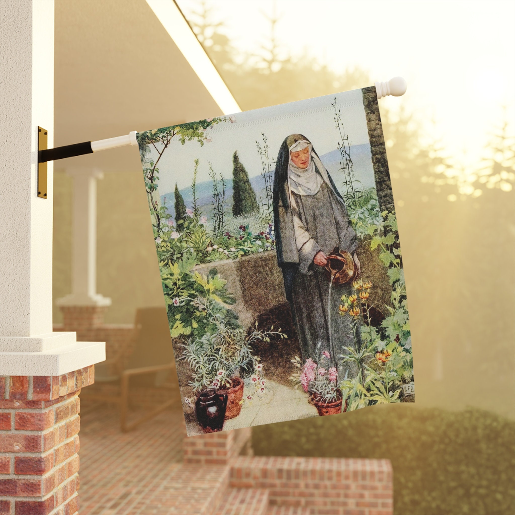 Discover St Clare House flag, Catholic Gift, Aesthetic, Deacon, Priest, Traditional, English Pre-Raphaelite art, Patron Saint, Religious
