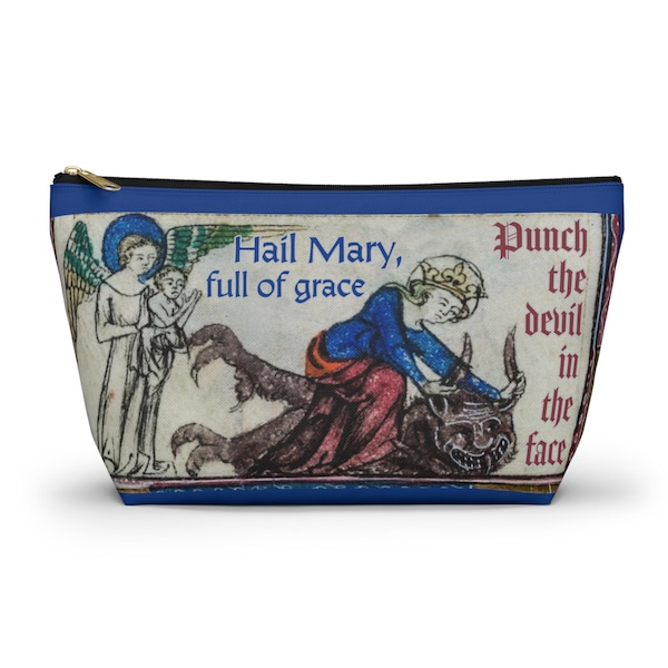 Wees gegroet, wees de duivel in het gezicht, rozenkrans kapel sluier tas, katholiek geschenk, moeder, Heilige Maagd, kerk, grappig, grap