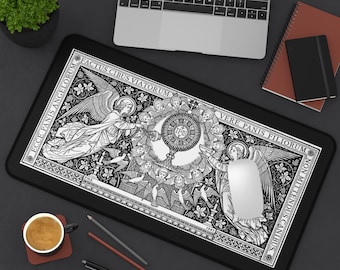 Catholic Monstrance with Angels Desk Mat, Catholic Gift, Traditional Art, Faith, Religious, Mothers Day, Confirmation, Communion