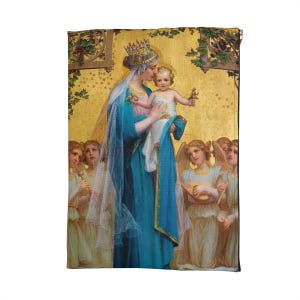 Madonna mit Kind und Engeln, Beutel für Rosenkranz, Kapellen-Schleier, katholisches Geschenk, Ästhetik, Jesus, Jungfrau Maria, Mutter, bildende Kunst