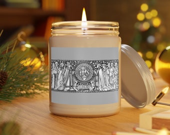 IHS Holy Name of Jesus Scented Candles, 9oz, Christogram, Traditional Line Drawing, Catholic, Priest, Deacon, Ordination Gift, Confirmation