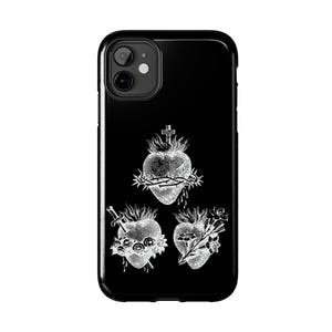 Heilig Hart van Jezus, Onbevlekt Hart van Maria en kuis hart van St. Joseph Zwarte stoere telefoonhoesjes, case-Mate, katholiek geschenk, zeer fijne tekeningen