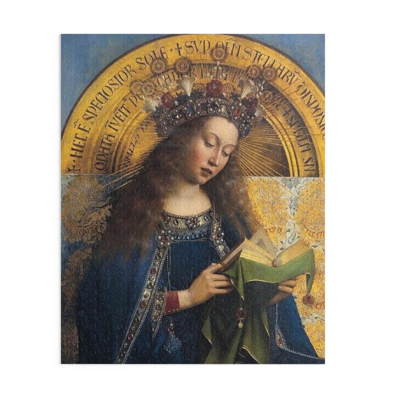 Puzzle della Beata Vergine Maria (120, 252, 500 pezzi), Pala d'altare di Gand, Jan van Eyck, Belle arti olandesi, Cristiano, Dono cattolico, Estetico immagine 7