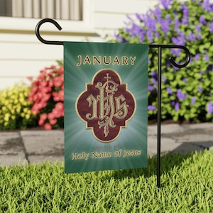 January Holy Name of Jesus Garden & House Flag, IHS Embroidery Image, Catholic Gift, Christian Religious Decor