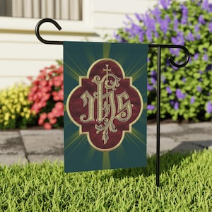 Holy Name of Jesus Garden & House Flag, IHS Embroidery Image, Catholic Gift, Christian Decor