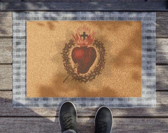 Sacred Heart of Jesus Doormat, Front Porch Decor, Home Entrance Mat, Catholic Gift, Reclaim the Month, June, Priest, Deacon, Ordination