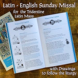 Latin English Missal for Tridentine Traditional TLM Catholic Mass with prayers, Marian Sunday Missal, Gift, Liturgy drawings, SSPX, FSSP