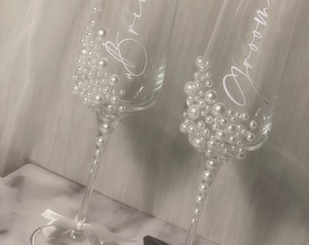 Personalised crystal glass Pearl  champagne flute(ONE GLASS)