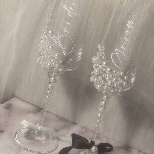 Personalised crystal glass Pearl  champagne flute(ONE GLASS)