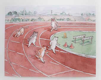 Watercolor Cats Print: Track Workout