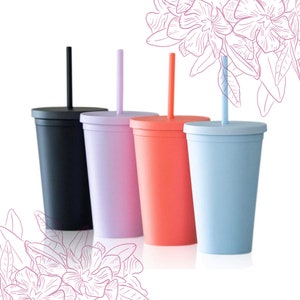 24oz Clear Double Wall Plastic Cup w/Lid and Blue Straw Friedrichs Logo -  Friedrichs Coffee