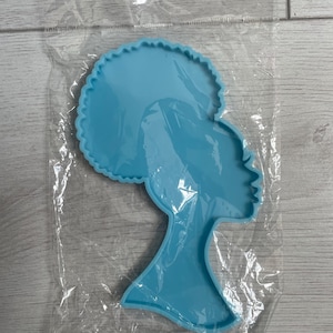 Woman’s Head Silicone Mould - Afro Silhouette. Medium Size Casting in Blue. Ideal For Epoxy Resin Crafts.