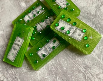 Cooles Custom Resin Dollar Domino Set - grün, handgemachtes Geschenk für Ihn - Poker