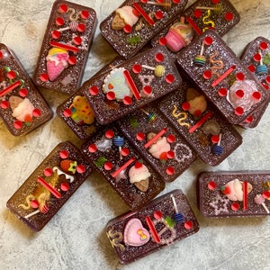 Cute Handmade Custom Glitter 28-Piece Domino&#39;s Set - Candy Theme (Chunky Version) MADE TO ORDER