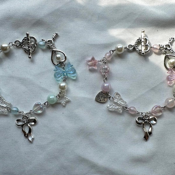 Blue and pink matching bracelets