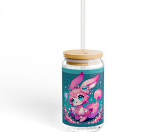 Charming Sipper Glass with Adorable Bunny Design, Cute Drinkware for Kids, Perfect for Parties and Gifts, Eco-Friendly Straw Included
