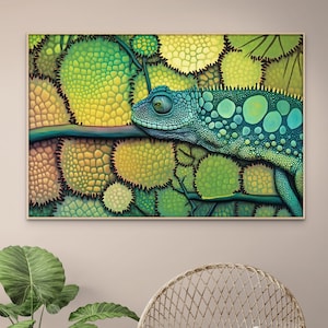 Colorful Chameleon Digital Download Print | Graphic Reptile Artwork | Stylish Chameleon Art | Modern Cameleon Illustration Poster | Green