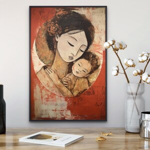 Cartel de madre e hijo de Ukiyo-e / Regalo perfecto del Día de la Madre - Descarga digital / Impresión de arte de madre e hijo de inspiración japonesa