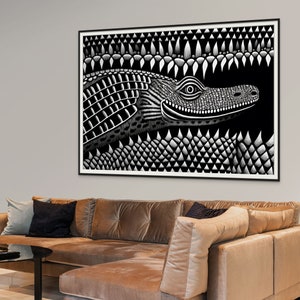 Modern Crocodile Illustration | Crocodile Pattern Art |  Graphic Reptile Artwork | Stylish Crocodile Art | Bohomodern abstract