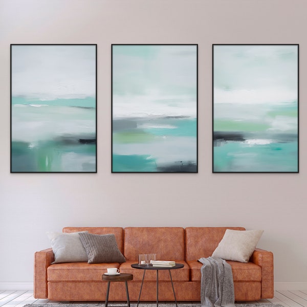 Peacefull Trilogy Of Spring | Set of 3 Printables | Abstract Brush Strokes | Instant Download Oil Painting | Muted Color Softness Printable