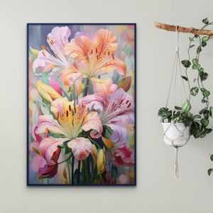 Colorful Pastel Softness Alstroemeria or Peruvian Lily Flower | Instant Download Printable Bohomodern Flowers Art | Digital Botanical Print