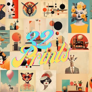 Eclectic Gallery Wall Art Set of 32 | Vintage Decor Wall Prints Bundle  | Unique Digital Download Art Prints |  Eclectic Home Decor Set