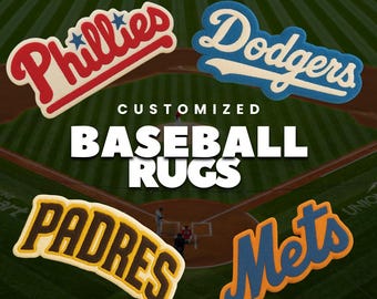 Custom baseball rugs, philadelphia phillies rug, san diego padres rug, new york mets rug, LA dodgers rug, personalized tufted rug