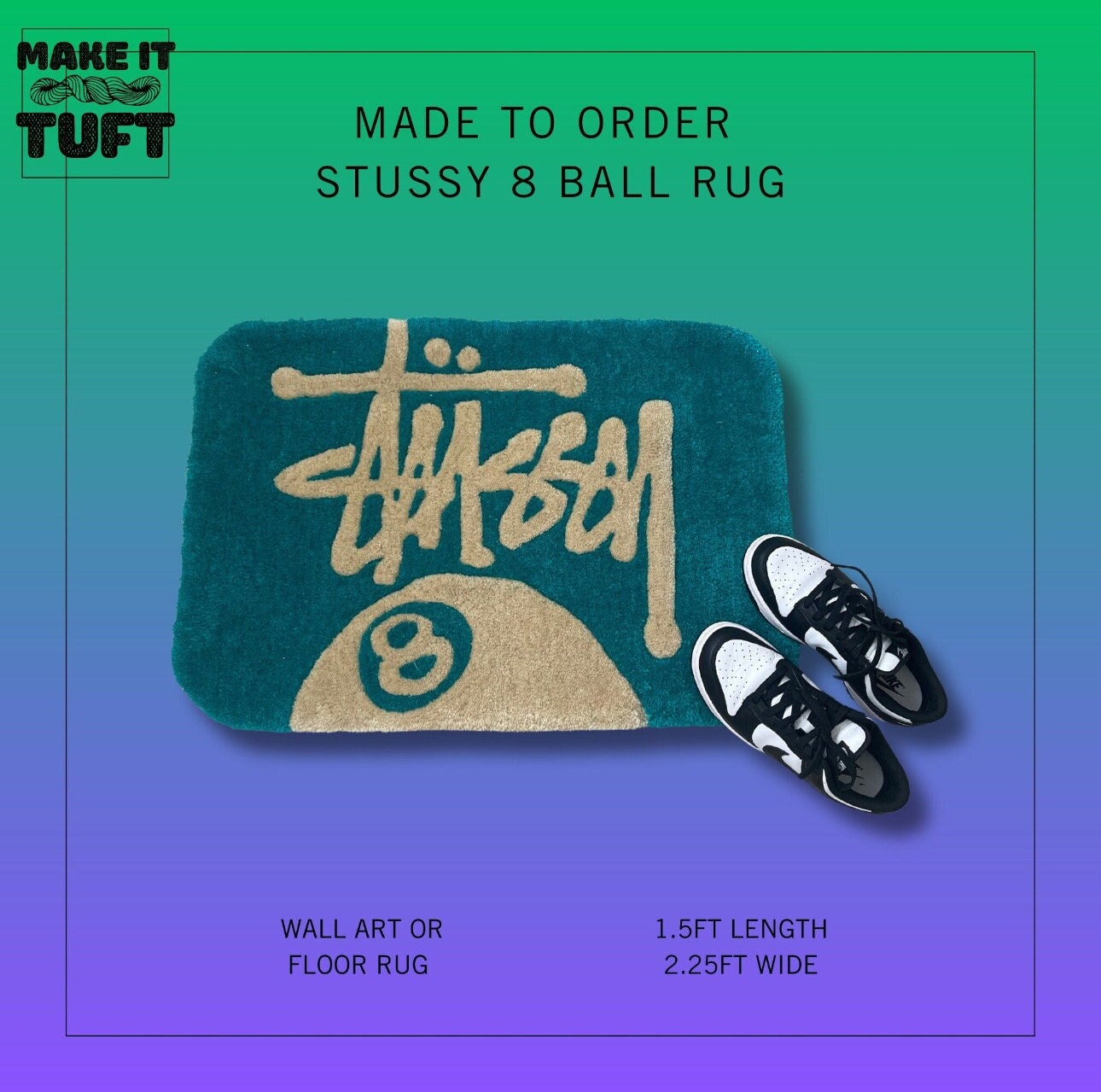 Stusy Rug Hypebeast Decor Eight Ball Rug Tuft Rug Custom Etsy