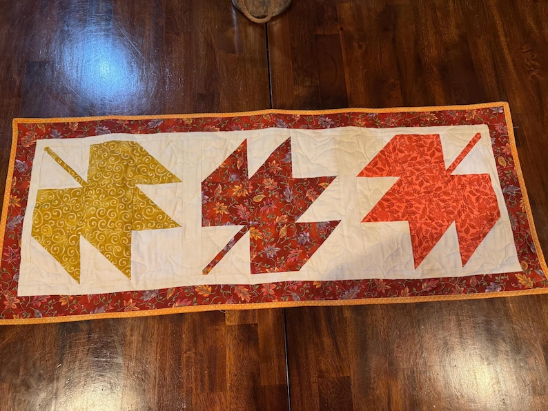 Fall Table Runner Quilted – Autumn Leaves Thanksgiving Table Decor image 1