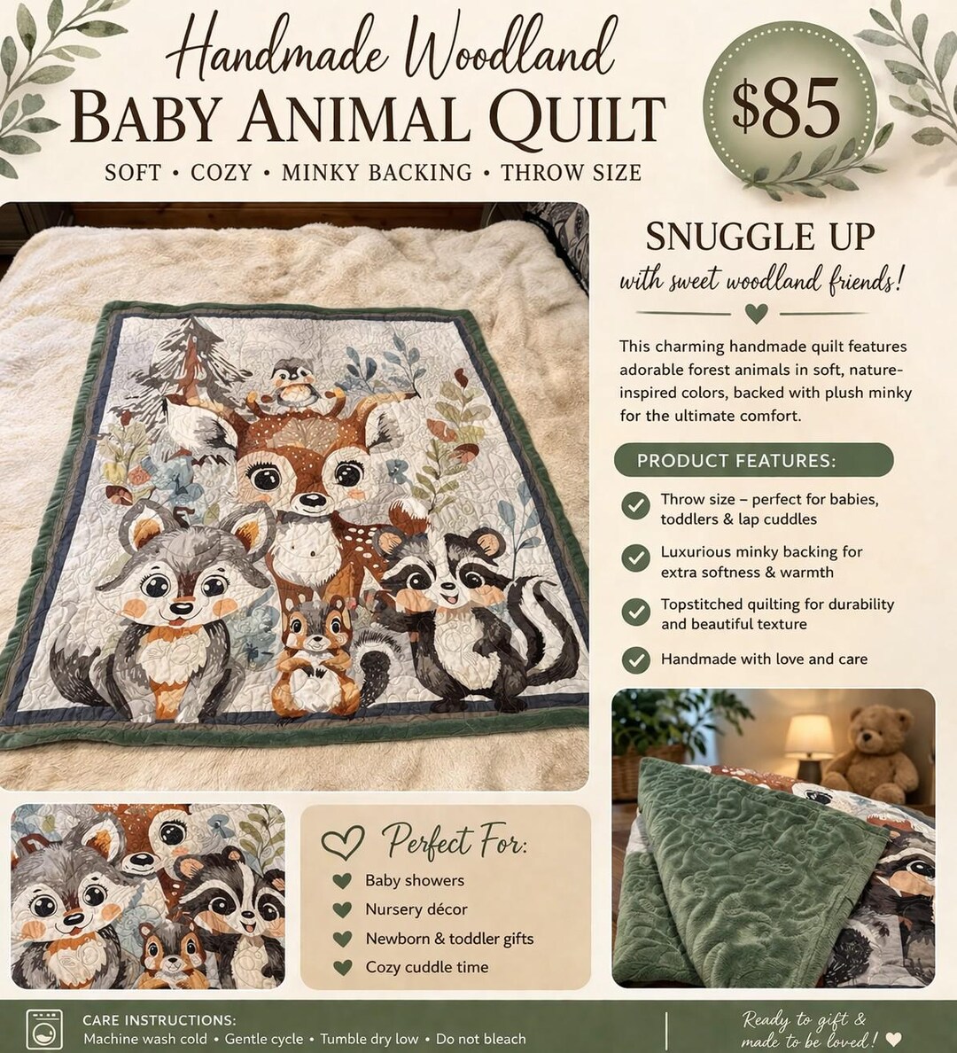 Handmade Safari Baby Quilt | Jungle Animals With Soft Minky Back - Etsy