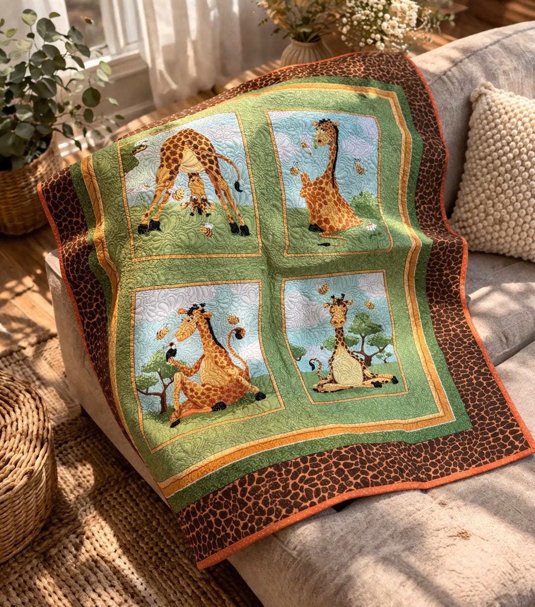 Handmade Flannel Safari Baby Quilt | Giraffe Jungle Nursery Blanket - Etsy