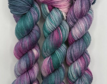 Stars Above – Hand-Dyed Yarn | Celestial Winter Sky Colorway | Nebula Pinks, Purples & Icy Blue | Arcane Fibre Works