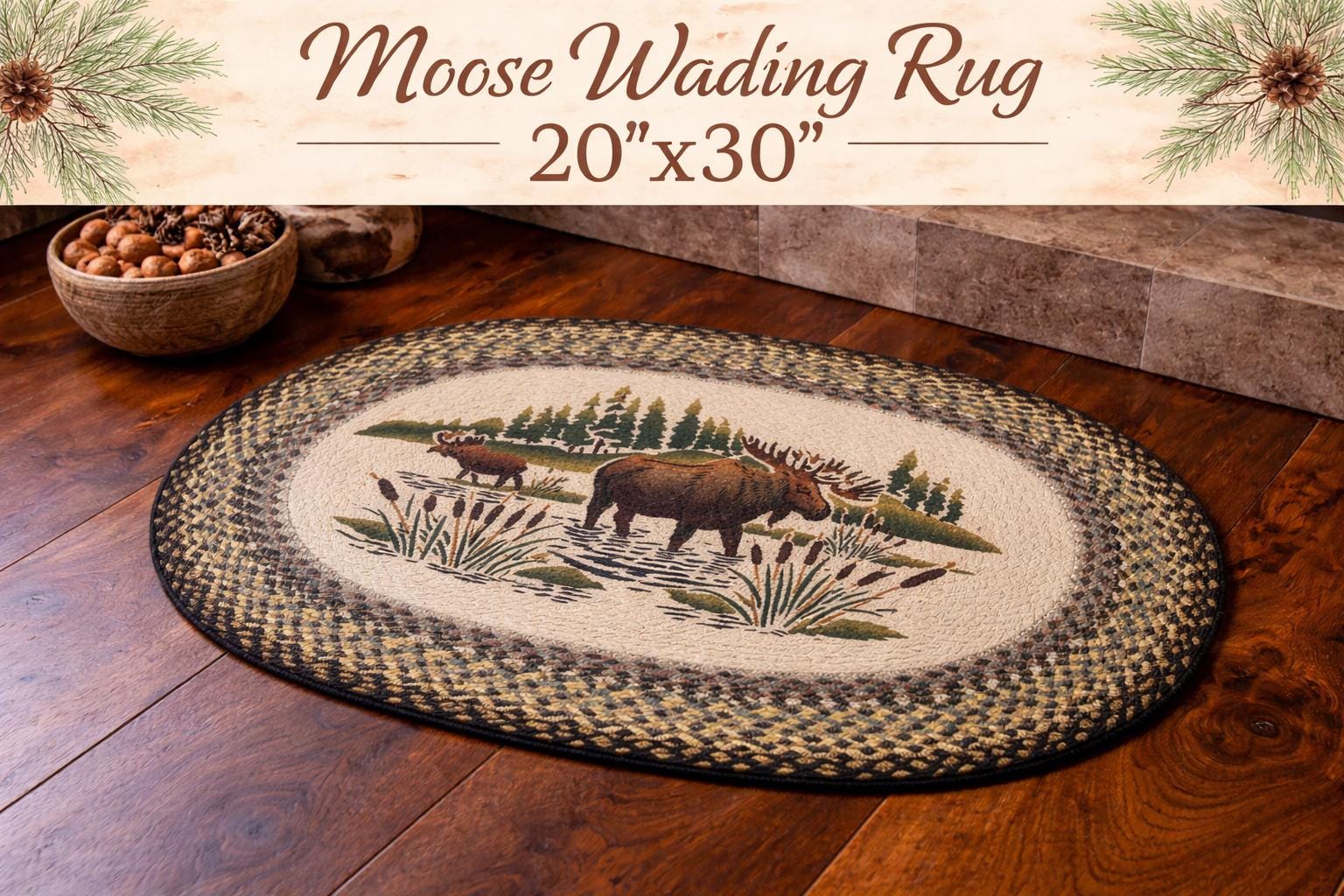 Real Moose Rug Moose Wading Braided Rug 20