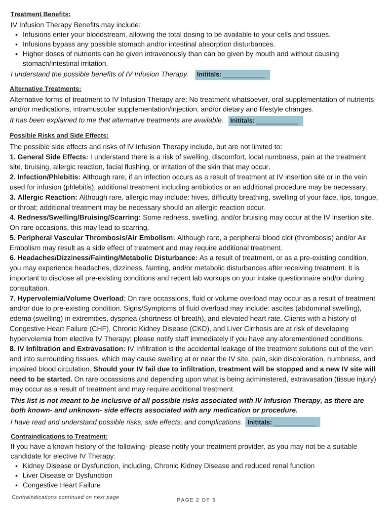 Iv hydration therapy consent forms etsy uk