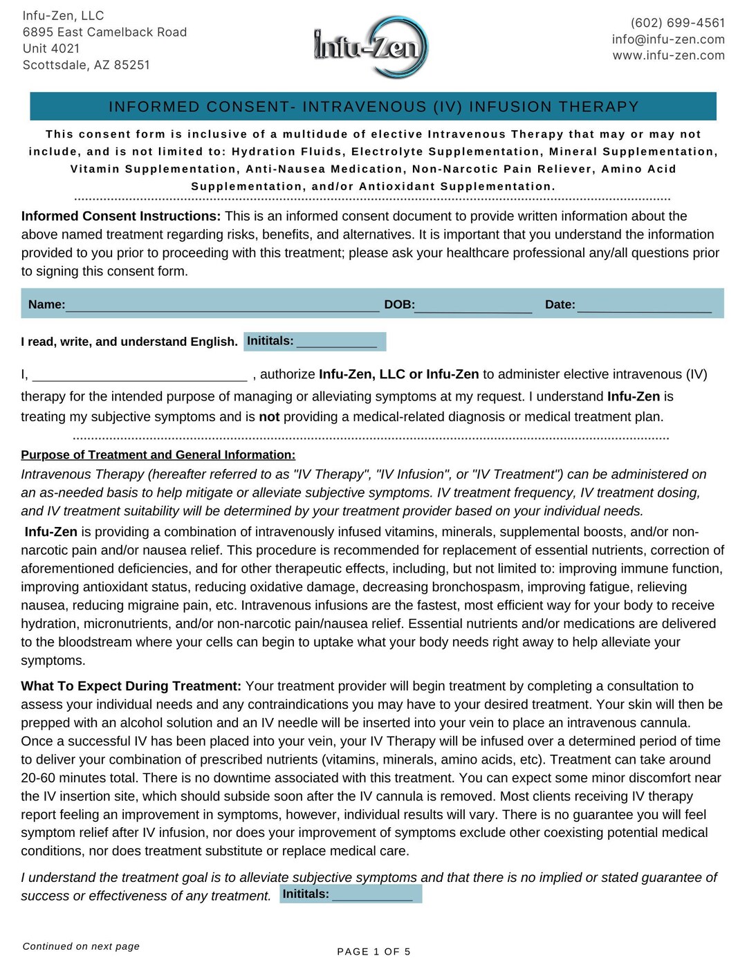 IV Hydration Therapy Consent Forms Etsy