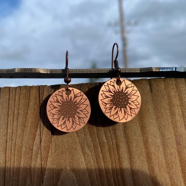 3/4" Sunflower copper earrings