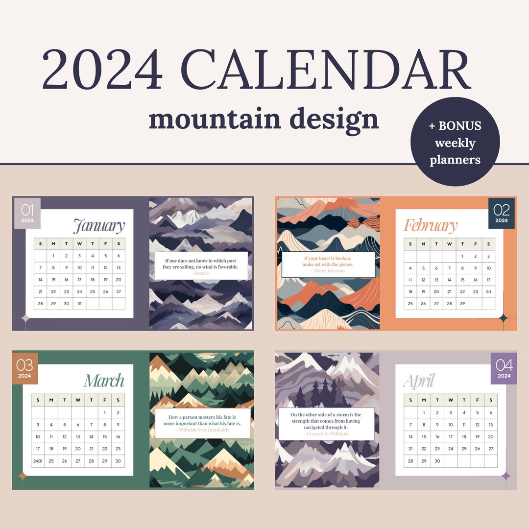 2024 Calendar and Monthly Planner - 5 Bonus Weekly Planners - Landscape ...