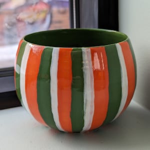 One of a kind groovy handmade ceramic planter with drainage hole