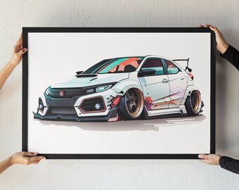 Digital - Honda Civic vtec modified - Hot wheel - Print - Wall Art - Wallpaper