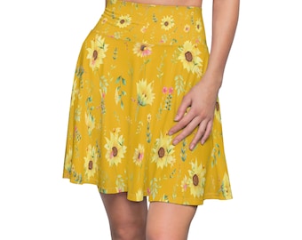 Sunflower Women's Skater Skirt Beautiful Yellow Dress for Summer Sunflower pattern Skirt for her vacation Beach Pool dress