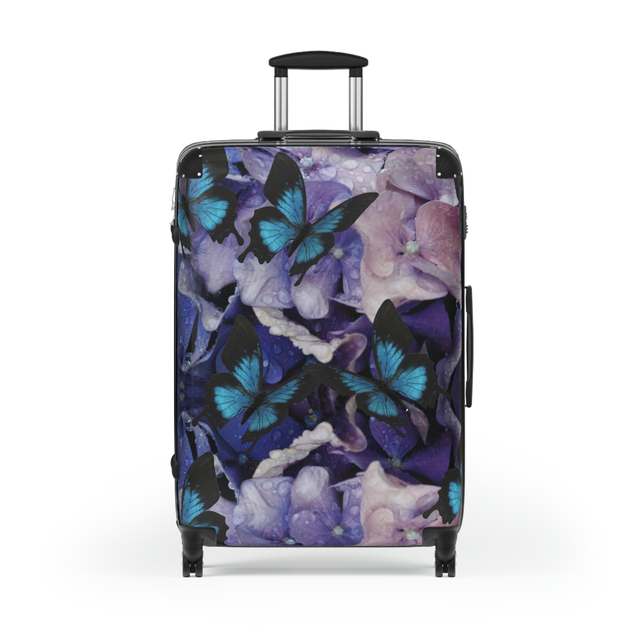 Small Medium or Large Blue Butterfly Purple Hydrangeas Suitcases Travel Suitcases Package Carry ons Check in Bags Etsy